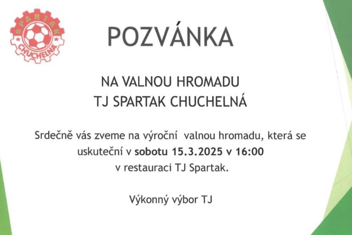 Pozvánka na Valnou hromadu TJ Spartak Chuchelná